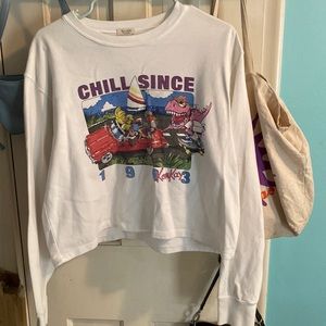 brandy melville white long sleeve graphic tee